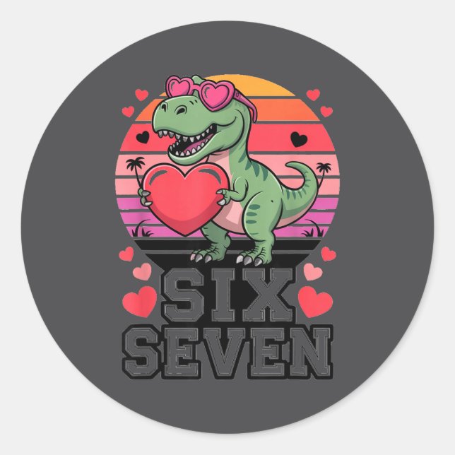 Six Seven Valentine’s Day Dinosaur T-rex For Kids  Runder Aufkleber (Vorderseite)