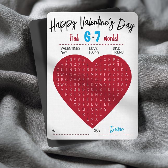 Six Seven Valentine Word Search Heart Exchange Einladung (Fun Valentine Word Search Card Customizable Name 6-7 Trendy Classroom Activity)
