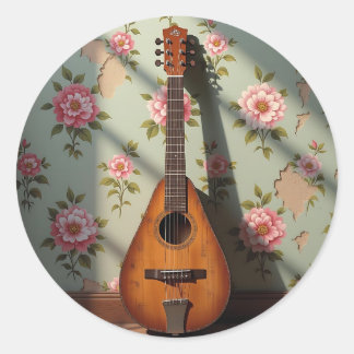 Six-Stringed Dulcimer Vintage Floral Runder Aufkleber