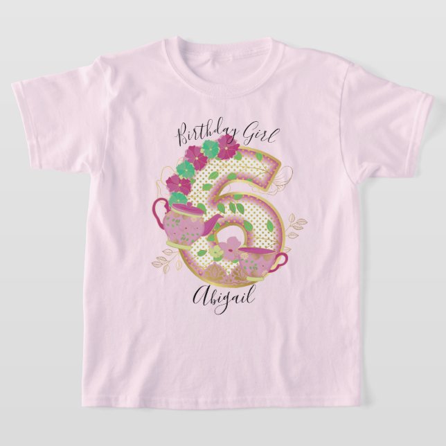 Six Tea Party Birthday Girl | Floral T-Shirt (Ablage )