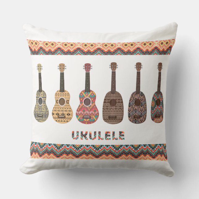 Six Ukulele Pattern Pillow Kissen (Vorderseite)