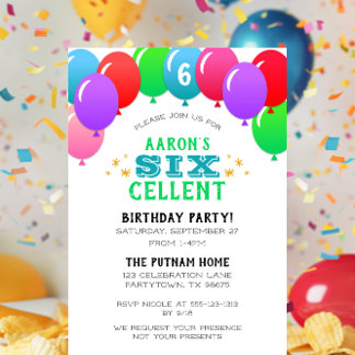 SIXcellent 6th Birthday Balloon Banner Blue Einladung