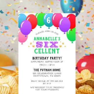 SIXcellent 6th Birthday Balloon Banner Lila Einladung