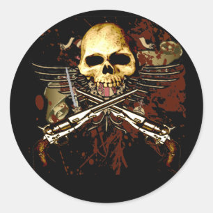 Sixgun Skull Runder Aufkleber