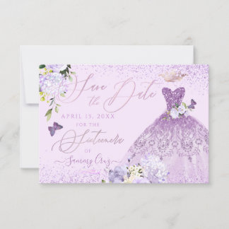 Sixteenera Save the Date Dusty Lila Gown Einladung