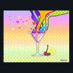 SIXTIES POP ART STYLE MARTINI POSTER<br><div class="desc">The Martini goes Pop Art with retro style pop art martini glass just bursting with flowing and colorful sixties style graphics ala the Yellow Submarine cartoon flair. A contemporary martini gets a little flower power remake and some fun garnishes get popped up to create a fun work of art that...</div>