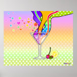 SIXTIES POP ART STYLE MARTINI POSTER<br><div class="desc">The Martini goes Pop Art with retro style pop art martini glass just bursting with flowing and colorful sixties style graphics ala the Yellow Submarine cartoon flair. A contemporary martini gets a little flower power remake and some fun garnishes get popped up to create a fun work of art that...</div>