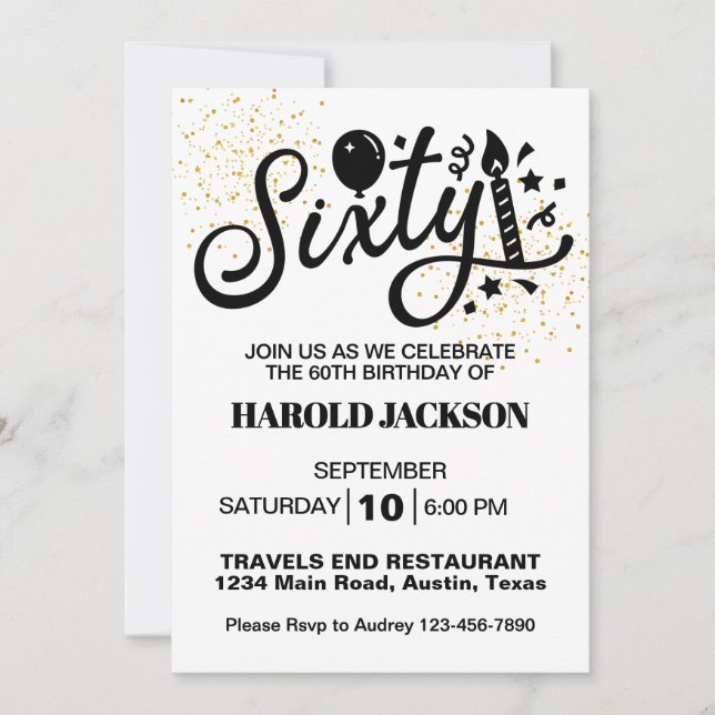 Sixtieth Milestone Geburtstag Einladung (Vorderseite)