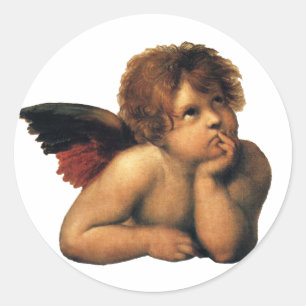 Sixtinische Madonna, Engel Detail von Raphael Sanz Runder Aufkleber