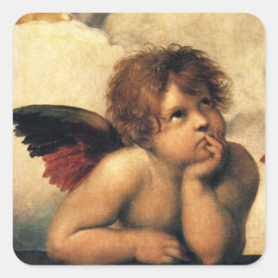 Sixtinische Madonna Engel von Raffael Sanzio Quadratischer Aufkleber