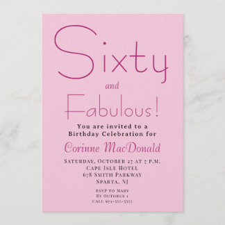 Sixty and Fabulous Blush Pink 60th Birthday Party Einladung