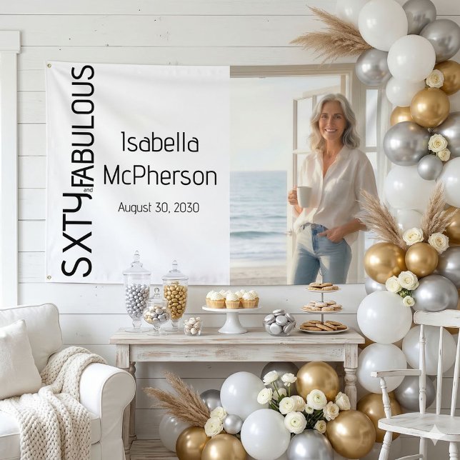 Sixty and Fabulous Bold Black Photo 60th Party Banner (Von Creator hochgeladen)