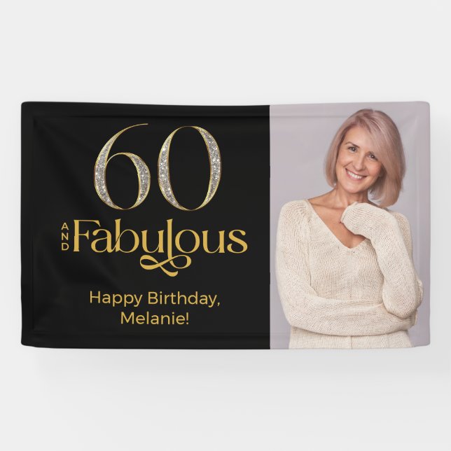 Sixty and Fabulous Gold Black 60th Birthday Photo Banner (Horizontal)