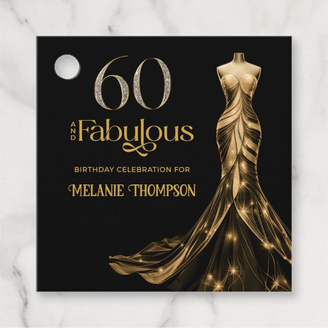 Sixty and Fabulous Gold Dress Black 60th Birthday Geschenkanhänger (Vorderseite)