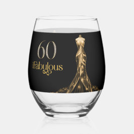 Sixty and Fabulous Gold Dress Black 60th Birthday Weinglas Ohne Stiel