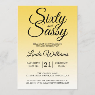 Sixty and Sassy Lemon Yellow Ombre 60th Birthday Einladung