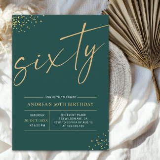 Sixty Birthday Gold & Green 60th Birthday Einladung