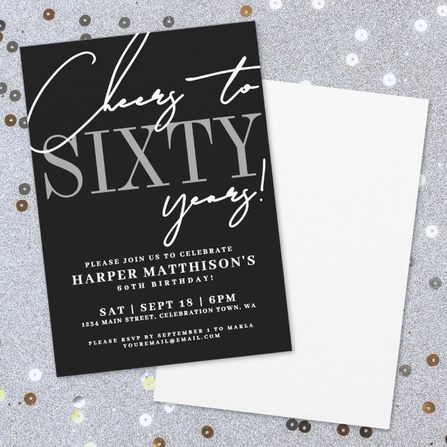 Sixty Black 60. Geburtstagsfeier Einladung (Sixty Black 60th Birthday Party Invitation)