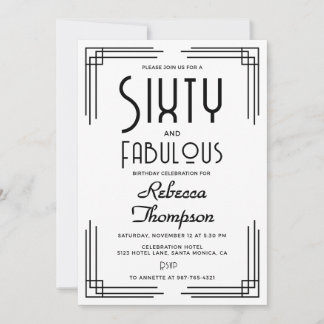 Sixty Fabulous Black White Art Deco 60th Birthday Einladung