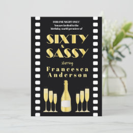 Sixty & Sassy Black Gold Champagner 20er Jahre Fil Einladung