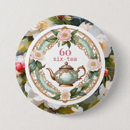 Sixty Tea Lover Teapot Leaf Blume 60. Geburtstag Button