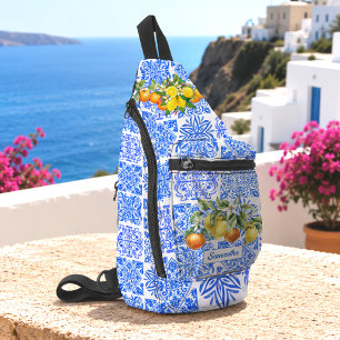 Sizilianisch Blau Gelb Mediterran Azulejo Zitrus Crossbody Bag