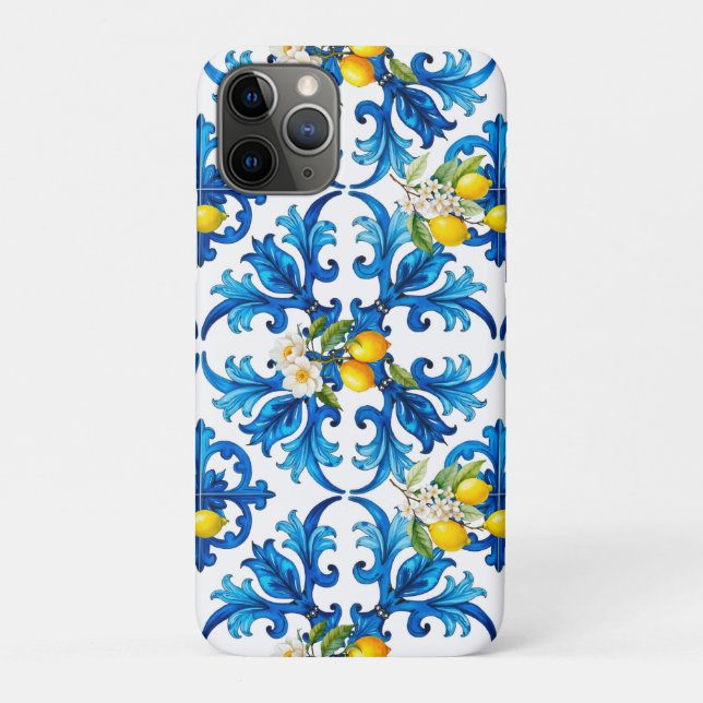 sizilianisch, Sommer, Zitrone, Mosaik, blau, Case-Mate iPhone Hülle (Rückseite)