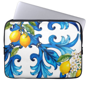 sizilianisch, Sommer, Zitrone, Mosaik, blau Laptopschutzhülle