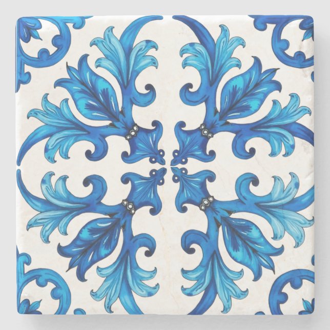 sizilianisch, Sommer, Zitrone, Mosaik, blau, Steinuntersetzer (Vorderseite)