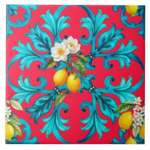 sizilianisch, Sommer, Zitrone, Mosaik, Rosa, Fliese