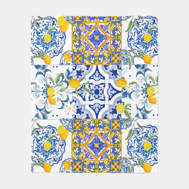 sizilianisch, sommerlich, Zitrusfruchtblanket Fleecedecke (Vorderseite)