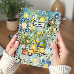 Sizilianische Blaue Zitrus-Blumen-Fliesen-Kunst-Co Notizbuch