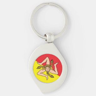 Sizilianische Fahne mit Triskelion-Metallwirbel-Sc Schlüsselanhänger