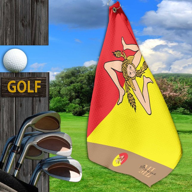sizilianische Flagge & Sizilien mit Monogramm / Go Golfhandtuch (Von Creator hochgeladen)