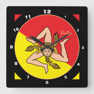 Sizilianische Flagge, trendige sizilianische Mode  Quadratische Wanduhr