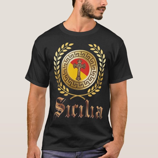 Sizilianische Flagge und Crucifix-T - Shirt (Vorderseite)