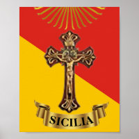 Sizilianische Flagge und Kruzifix-Poster