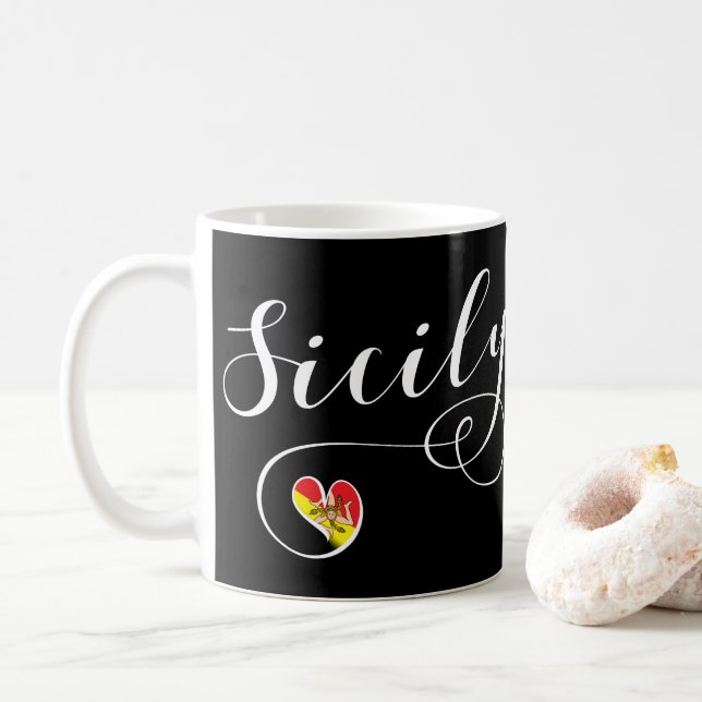 Sizilianische Herzenflagge, sizilianisch Kaffeetasse (Mit Donut)