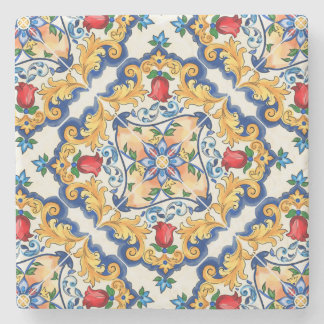 Sizilianische Majolica farbenfrohe Fliesenmuster Steinuntersetzer
