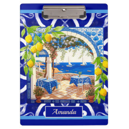 Sizilianische Mittelmeer-Majolika Zitruskacheln Klemmbrett