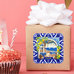 Sizilianische Mittelmeer-Majolika Zitruskacheln Quadratischer Aufkleber