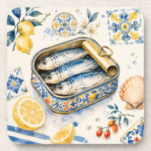Sizilianische Sardinen-Wasserfarben-Kunst Getränkeuntersetzer