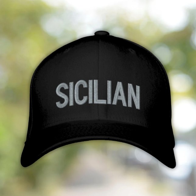 Sizilianische schwarze bestickte Mütze Baseballkappe (Sicilian Embroidery on Black Baseball Cap for heritage gift for her, gift for him)