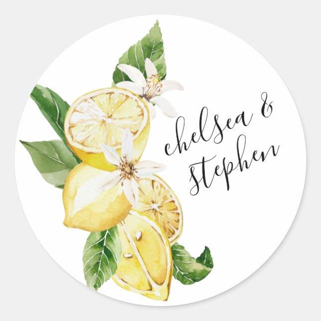 Sizilianische Sommerlemons Hochzeitsticker Runder Aufkleber (Vorderseite)
