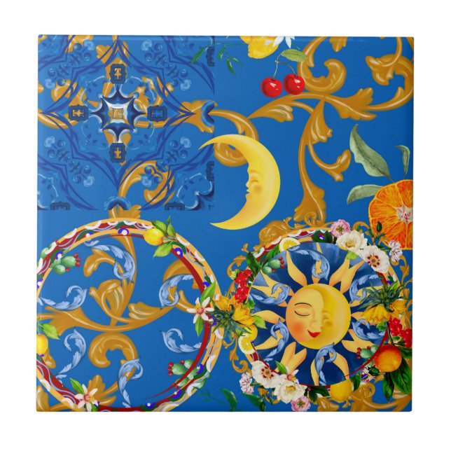 sizilianische Sonne, Halbmond, Sommer, Majolika, Z Fliese (Vorderseite)