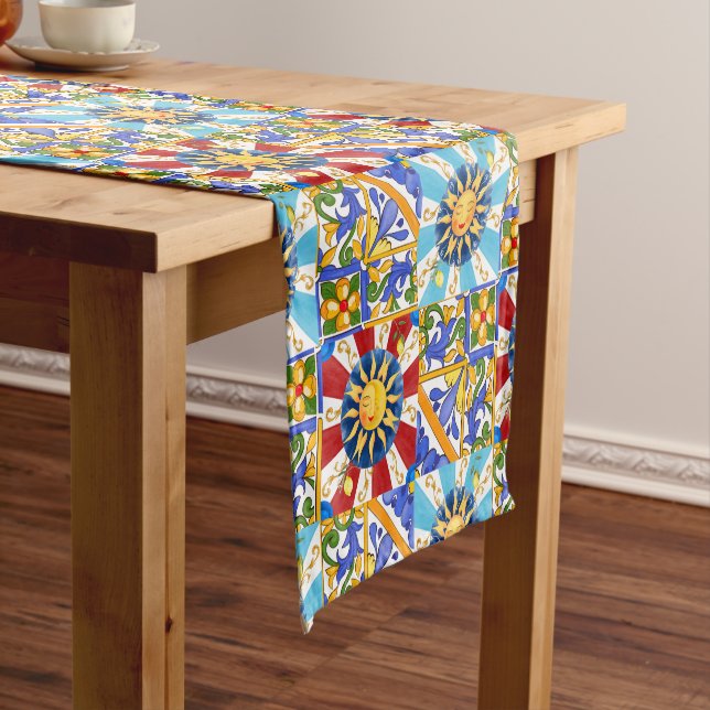 sizilianische Sonne, Majolika, Zitrone, Kurzer Tischläufer (Beispiel)