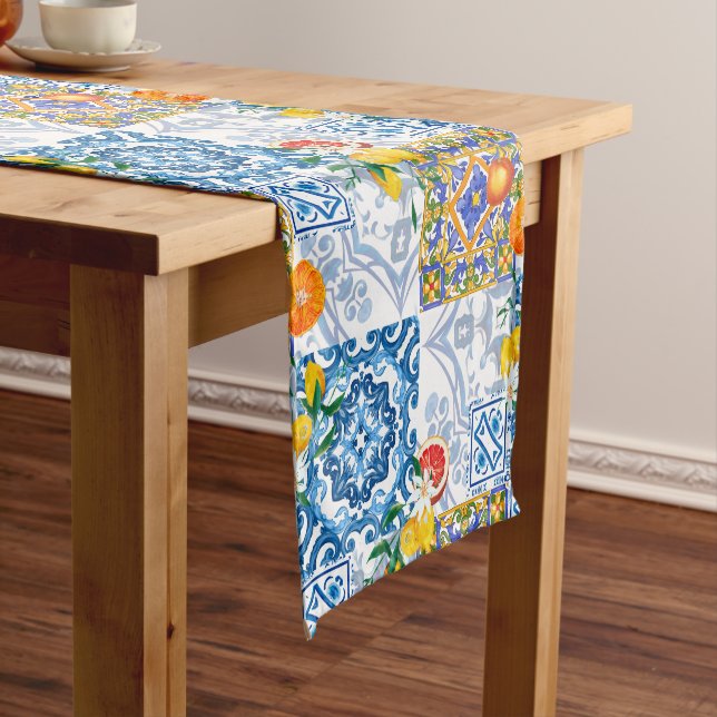 sizilianische Sonne, Zitrone, Majolika, Kurzer Tischläufer (Beispiel)