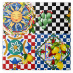 sizilianische Sonne, Zitrone, mediterrane Fliesen, Fliese<br><div class="desc">sizilianische Sonne,  mediterrane Fliesen,  Zitrusfrüchte,  Zitrone,  Majolika</div>