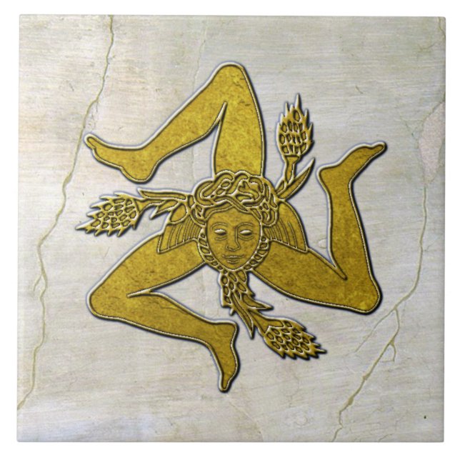 Sizilianische Trinacria Gold im Fresco-Muster Fliese (Vorderseite)