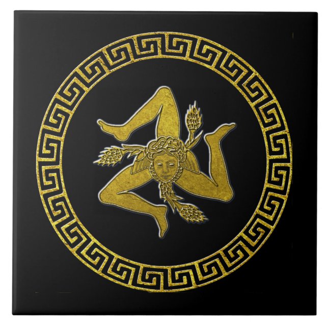 Sizilianische Trinacria und griechischer Schlüssel Fliese (Vorderseite)